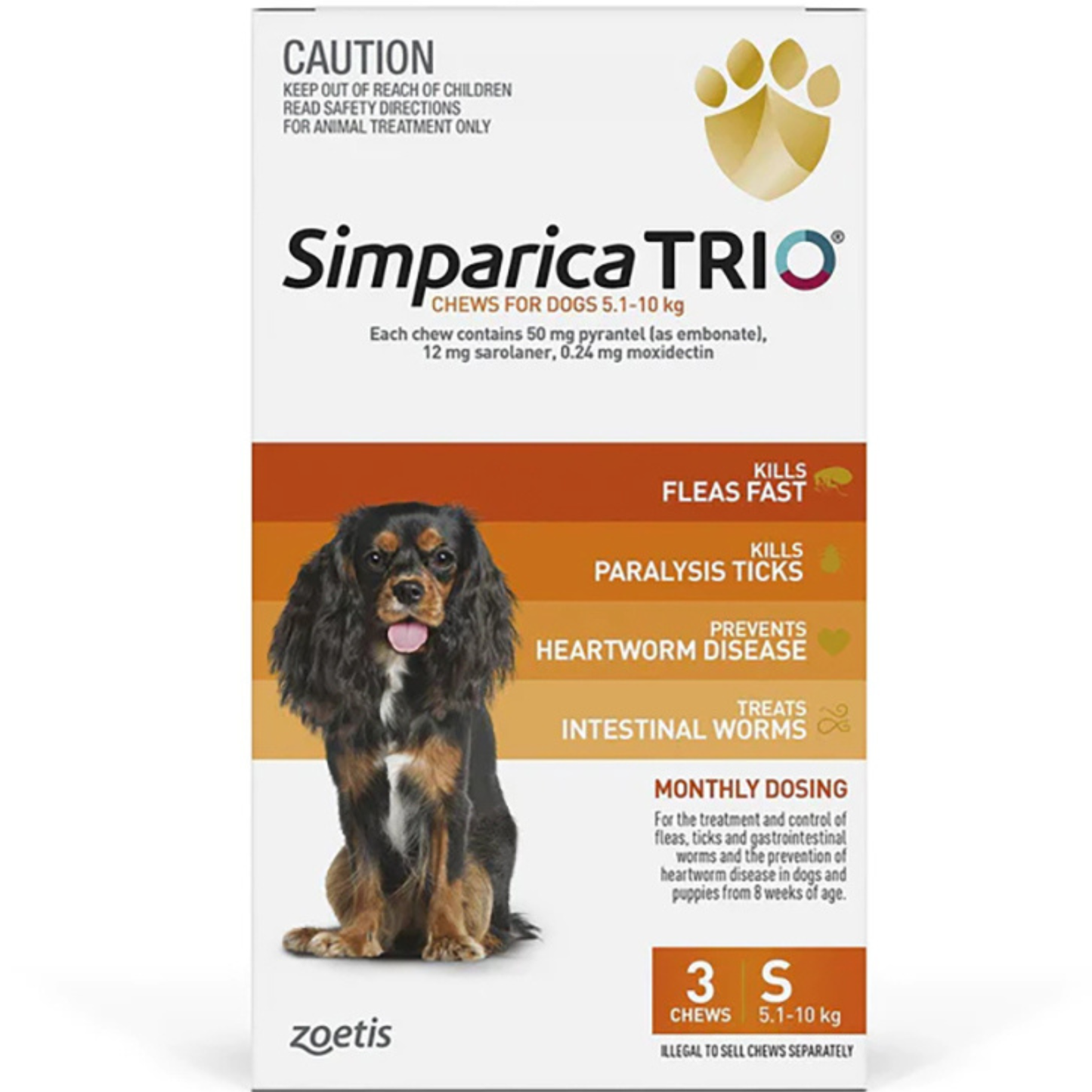 Simparica TRIO Orange For Small Dogs (5.1-10kg) – 3 Pack