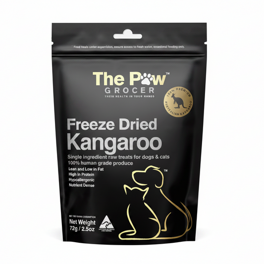 Package of The Paw Grocer Freeze Dried Kangaroo treats for pets