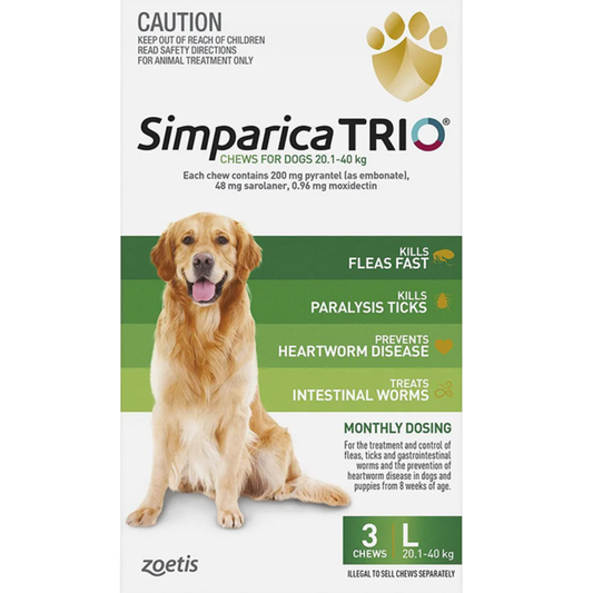 Simparica TRIO Green For Large Dogs (20.1-40kg) – 3 Pack