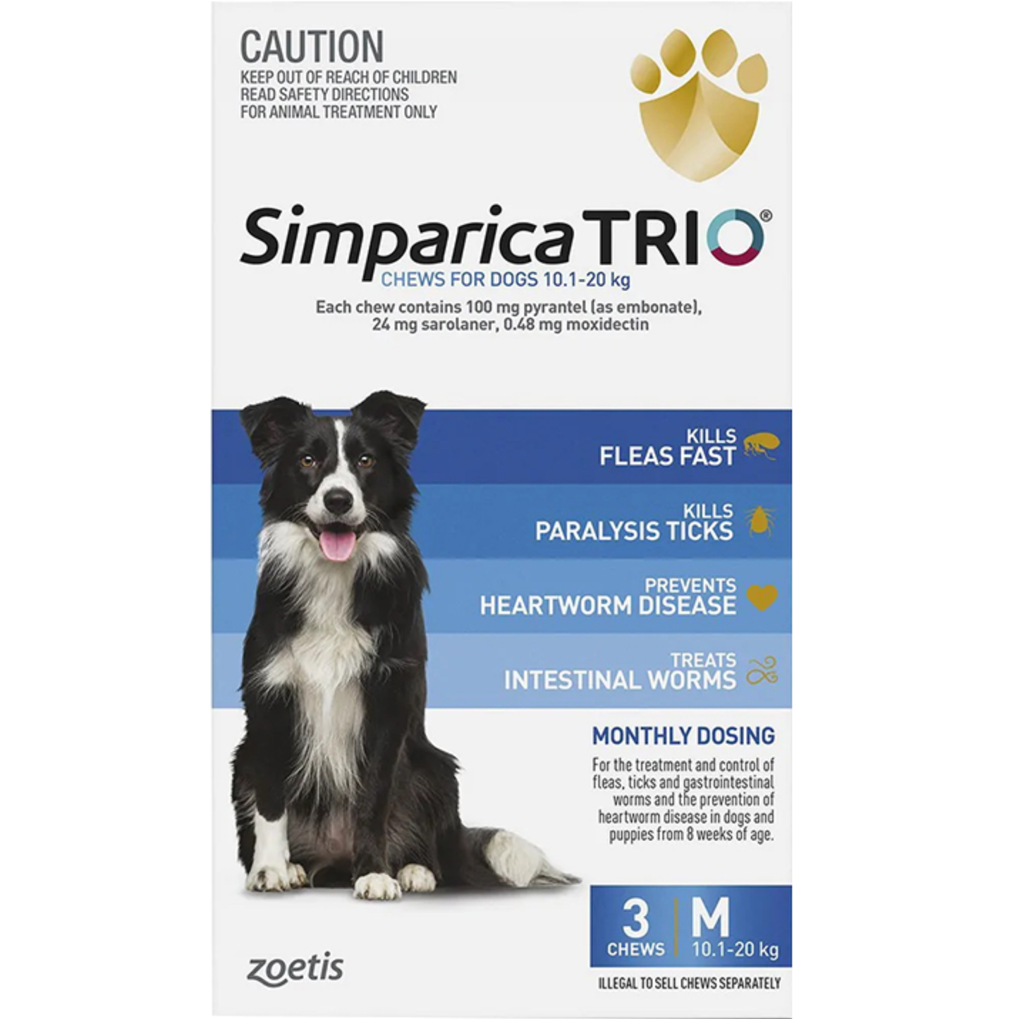 Simparica TRIO Blue For Medium Dogs (10.1-20kg) – 3 Pack