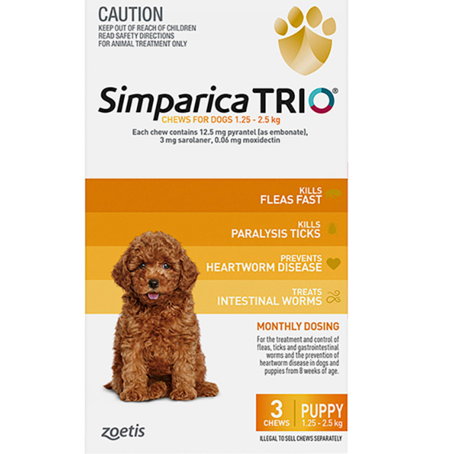 Simparica TRIO Yellow For Puppies (1.3-2.5kg) – 3 Pack