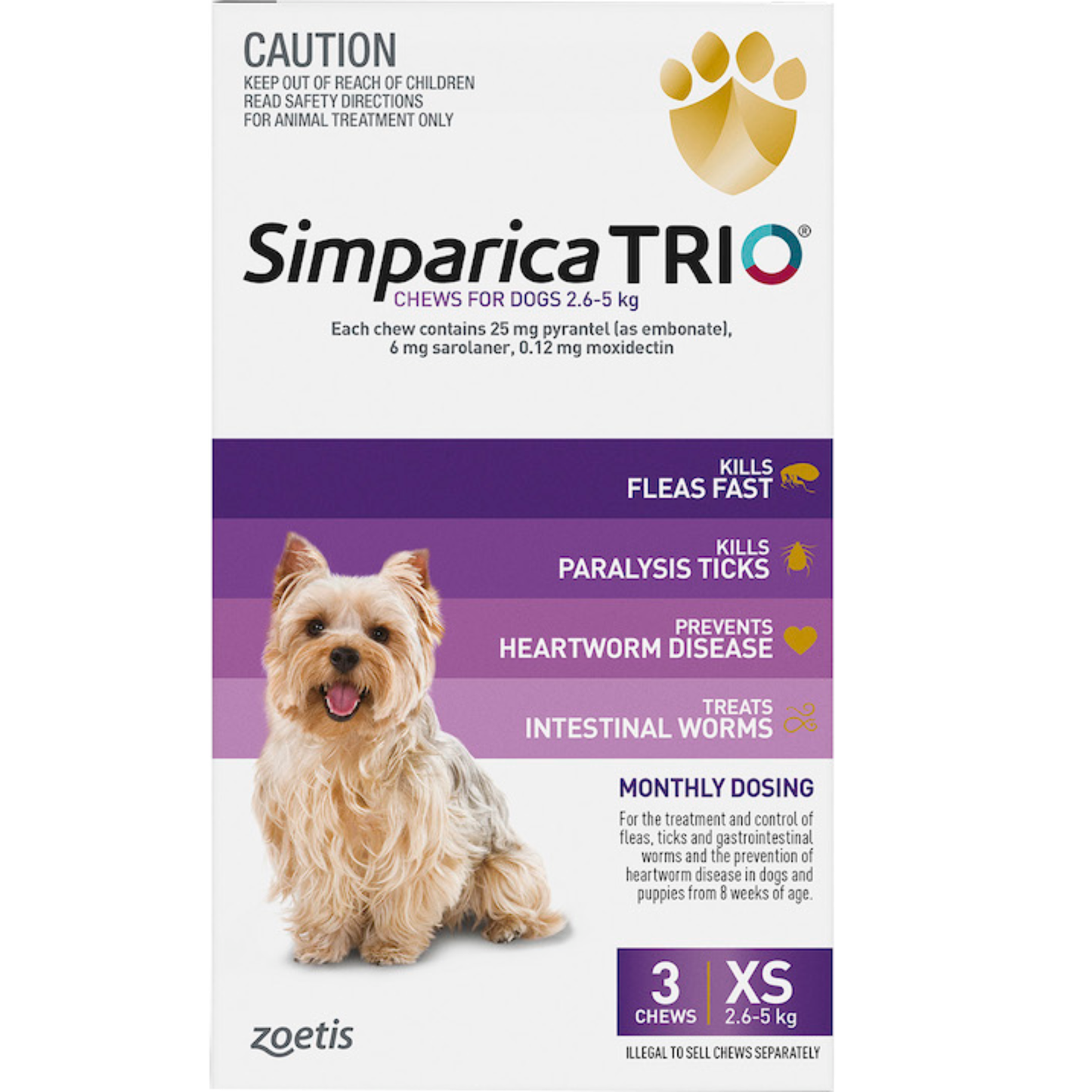 Simparica TRIO Purple For Small Dogs (2.6-5kg) – 3 Pack