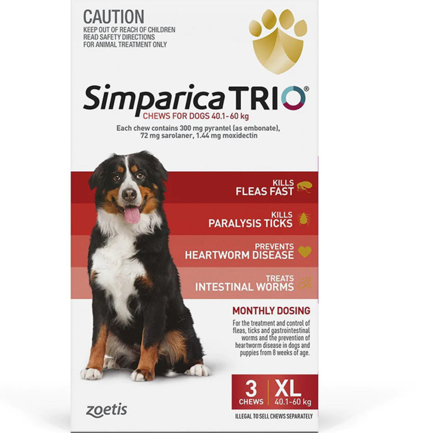 Simparica TRIO Red For Extra Large Dogs (40.1-60kg) – 3 Pack